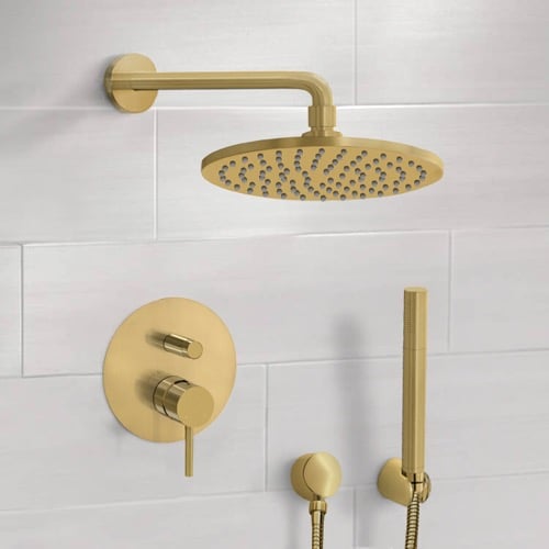 Matte Gold Shower System With 8 Inch Rain Shower Head and Hand Shower Remer SFH91